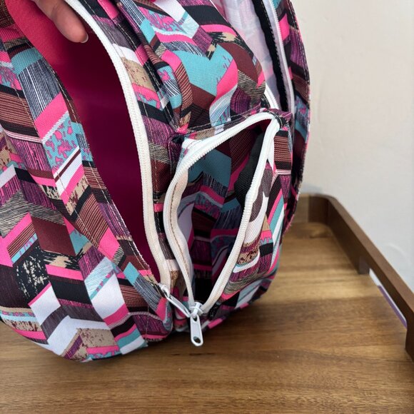 Kavu Pink Black Geometric Design Cotton Canvas Rope Sling Crossbody Backpack - Picture 11 of 12